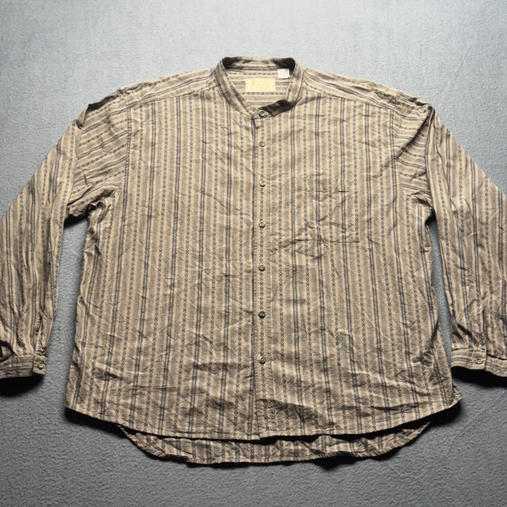 Scully Mens XXL Western Banded Collar Shirt Tribal Stripe Cotton Brown RW108